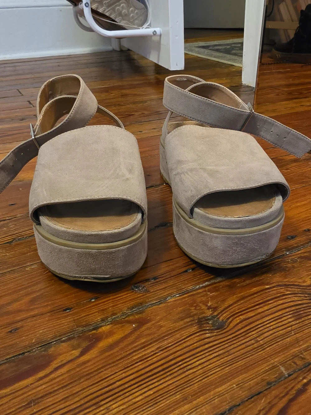 ASOS Taupe Suede Platform Sandals with Ankle Strap